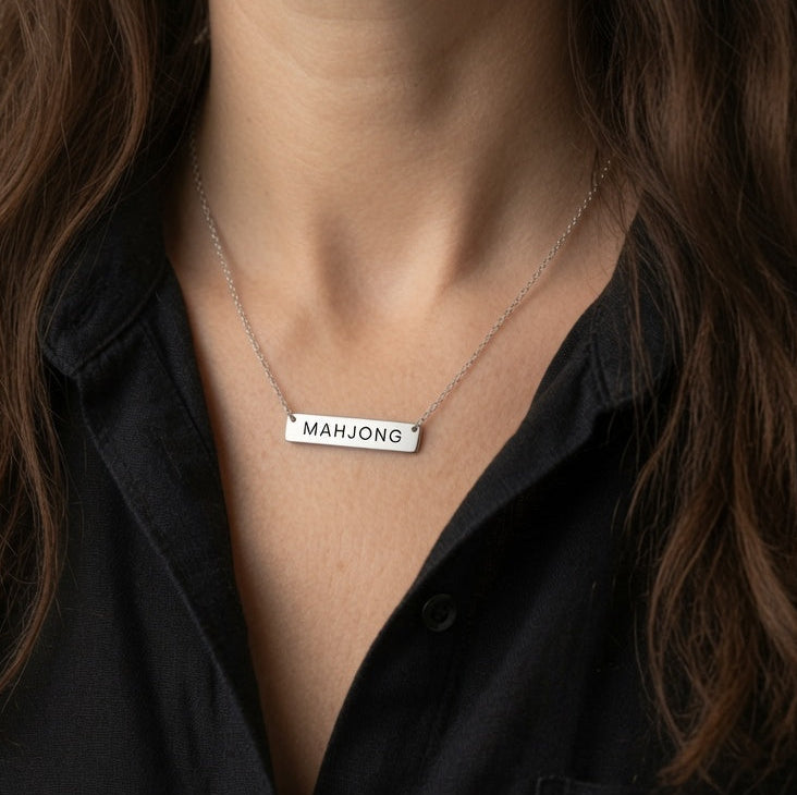 Mahjong Nameplate Sterling Bar Necklace