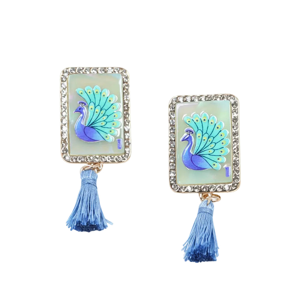 Peacock Tile Tassel Earring