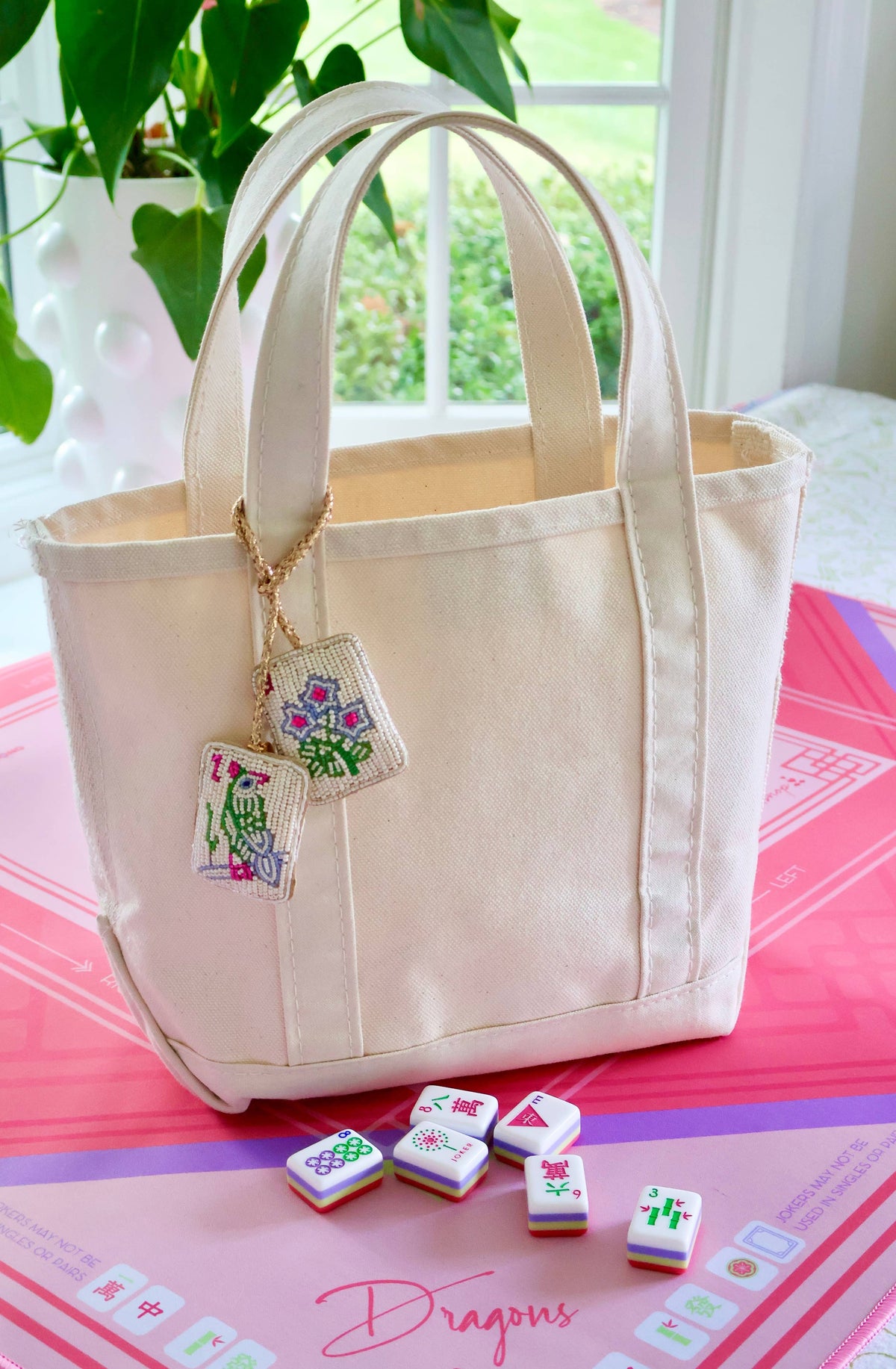 Mahjong Beaded Bag Charm