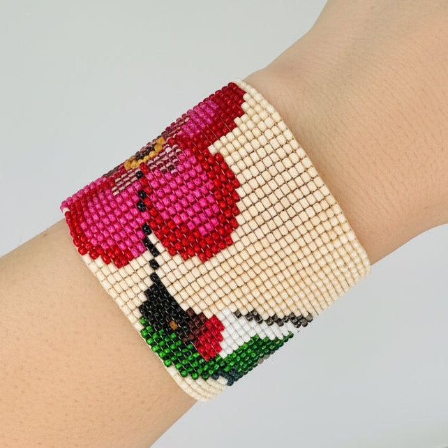 Feathered Flower Beaded Cuff