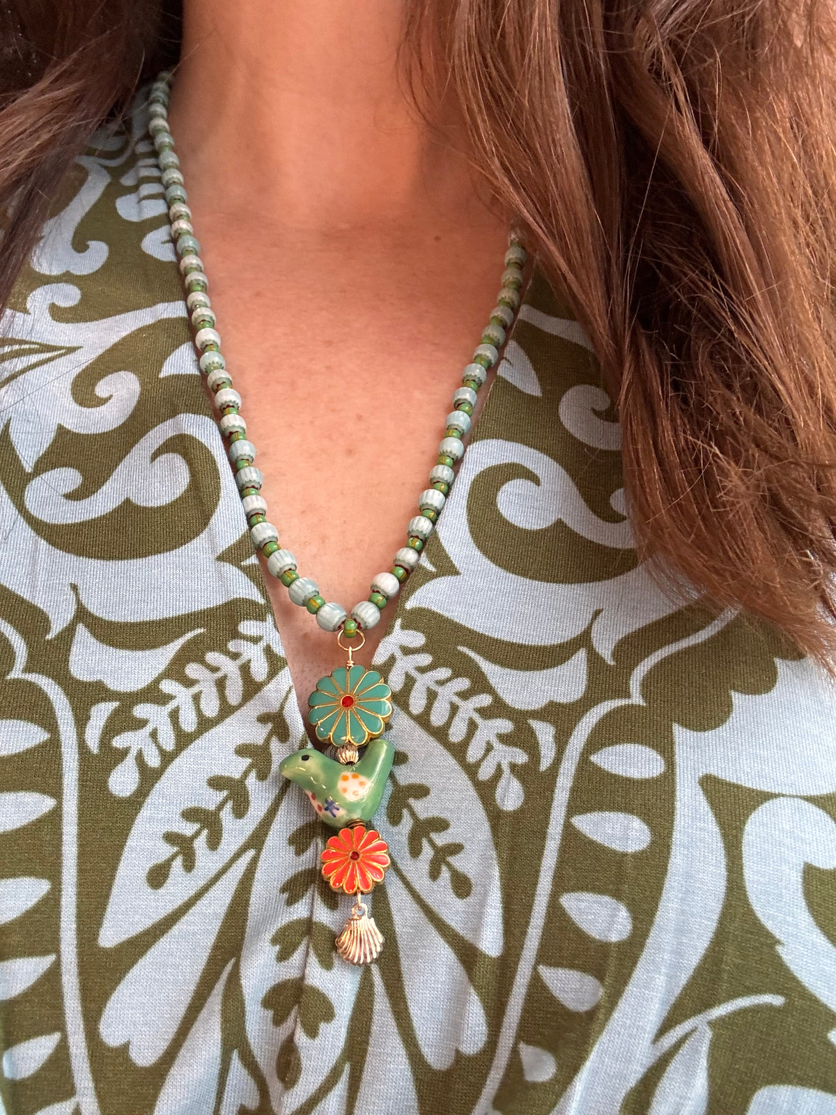 Bird in Bloom Cloisonné  Pendant