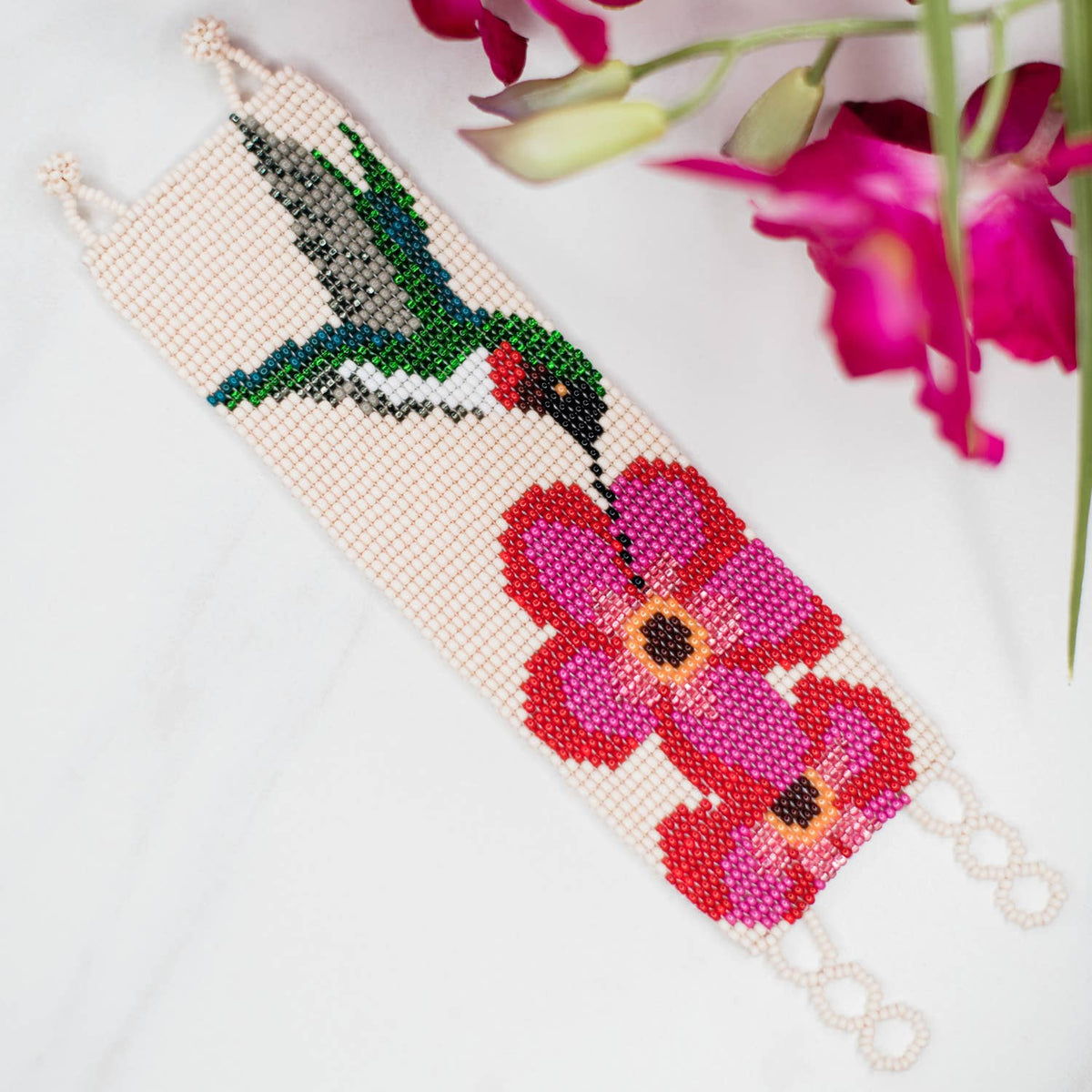 Feathered Flower Beaded Cuff