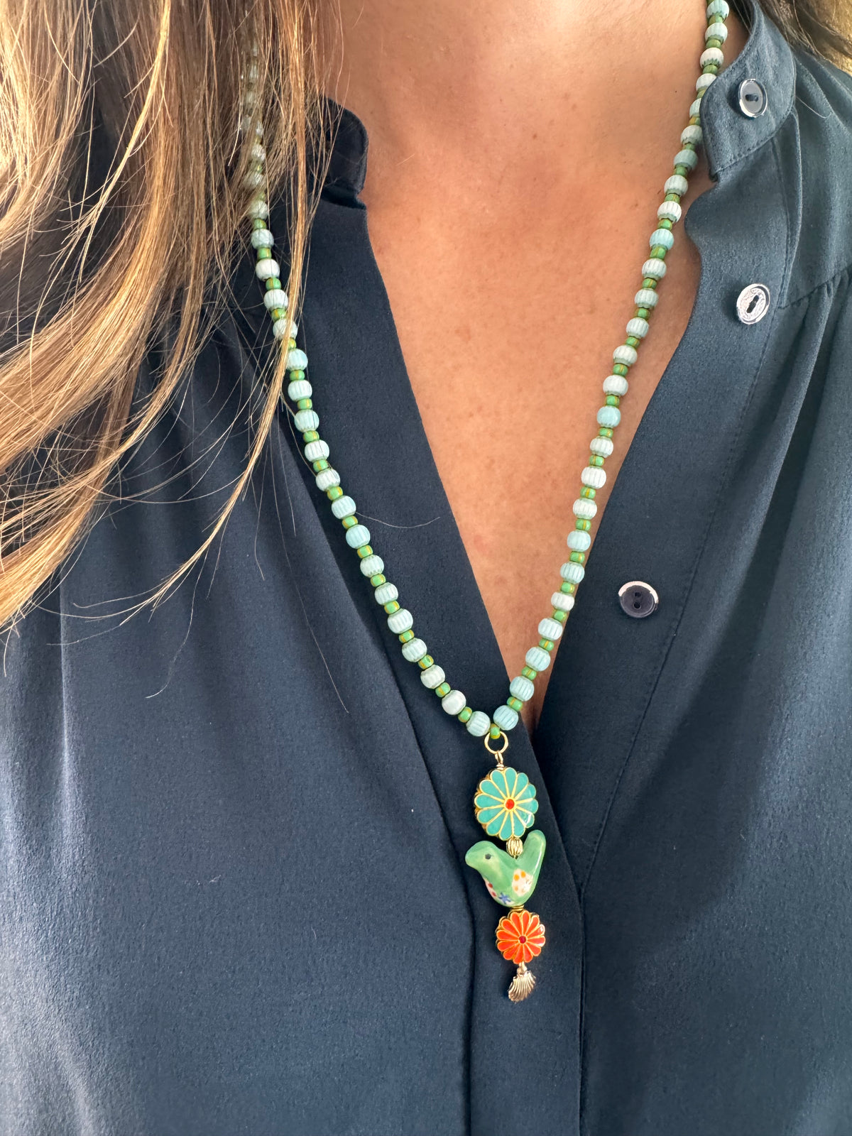 Bird in Bloom Cloisonné  Pendant