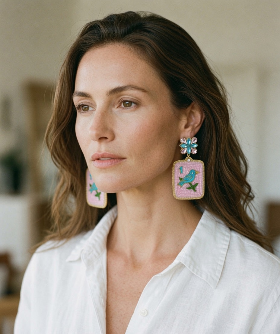 Pink One Bam Beaded Earrings