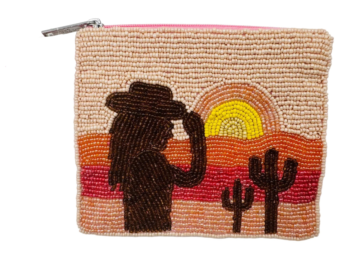 Sunset Cowgirl Beaded Mahjong Coin Purse